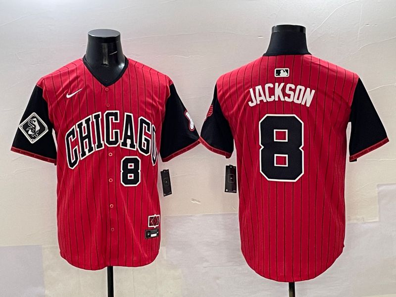 Men Chicago White Sox #8 Jackson Red Stripe Joint Name Nike 2025 MLB Jersey style 33